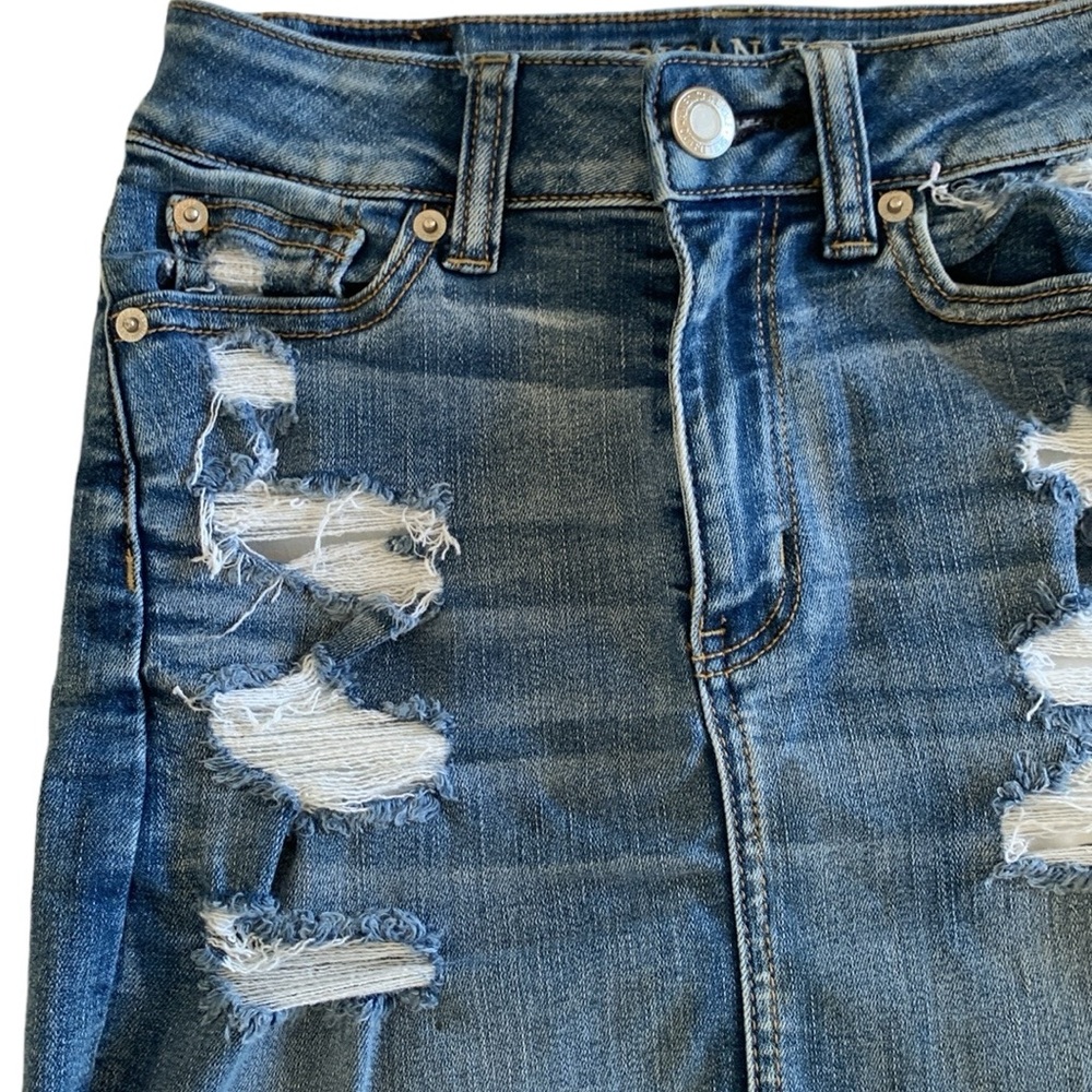 American Eagle Next Level Stretch Distressed Denim Skirt • Size 00 - Picture 2 of 8